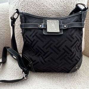 Tignanello Signature T Logo Crossbody Bag Woven w/ Leather Trim Y2K